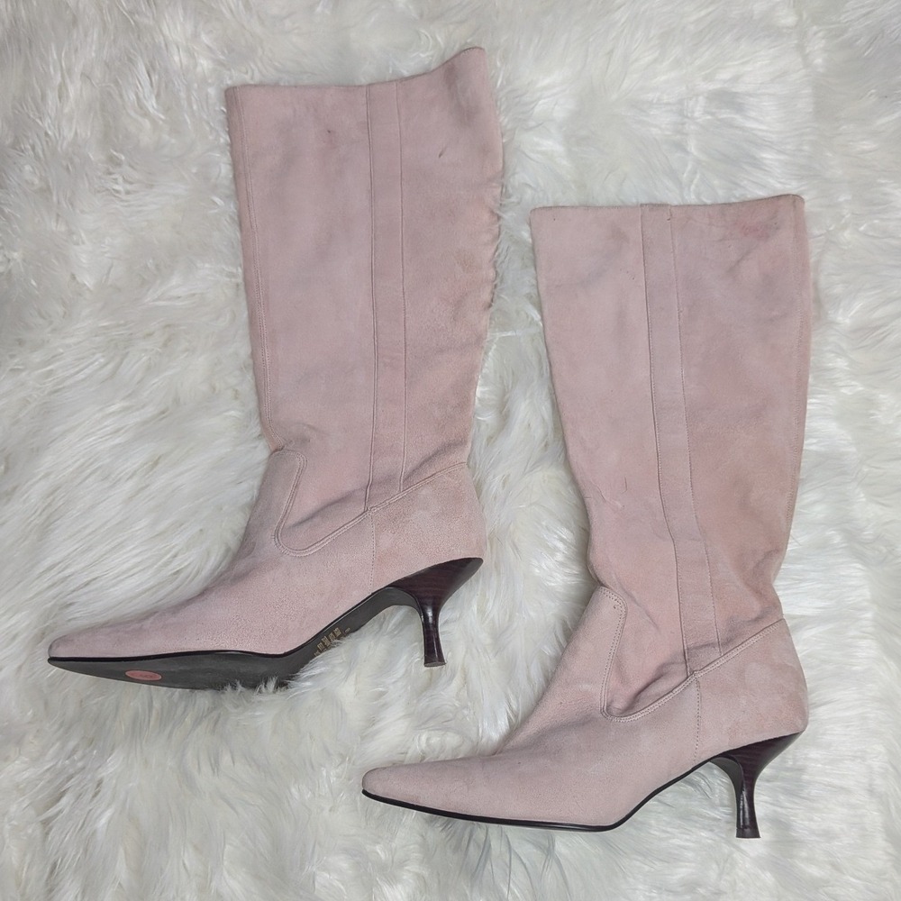 Rare Spiegel 1960s Genuine Suede Kitten Heel Pointed Toe Baby Pink Boots Size 6B